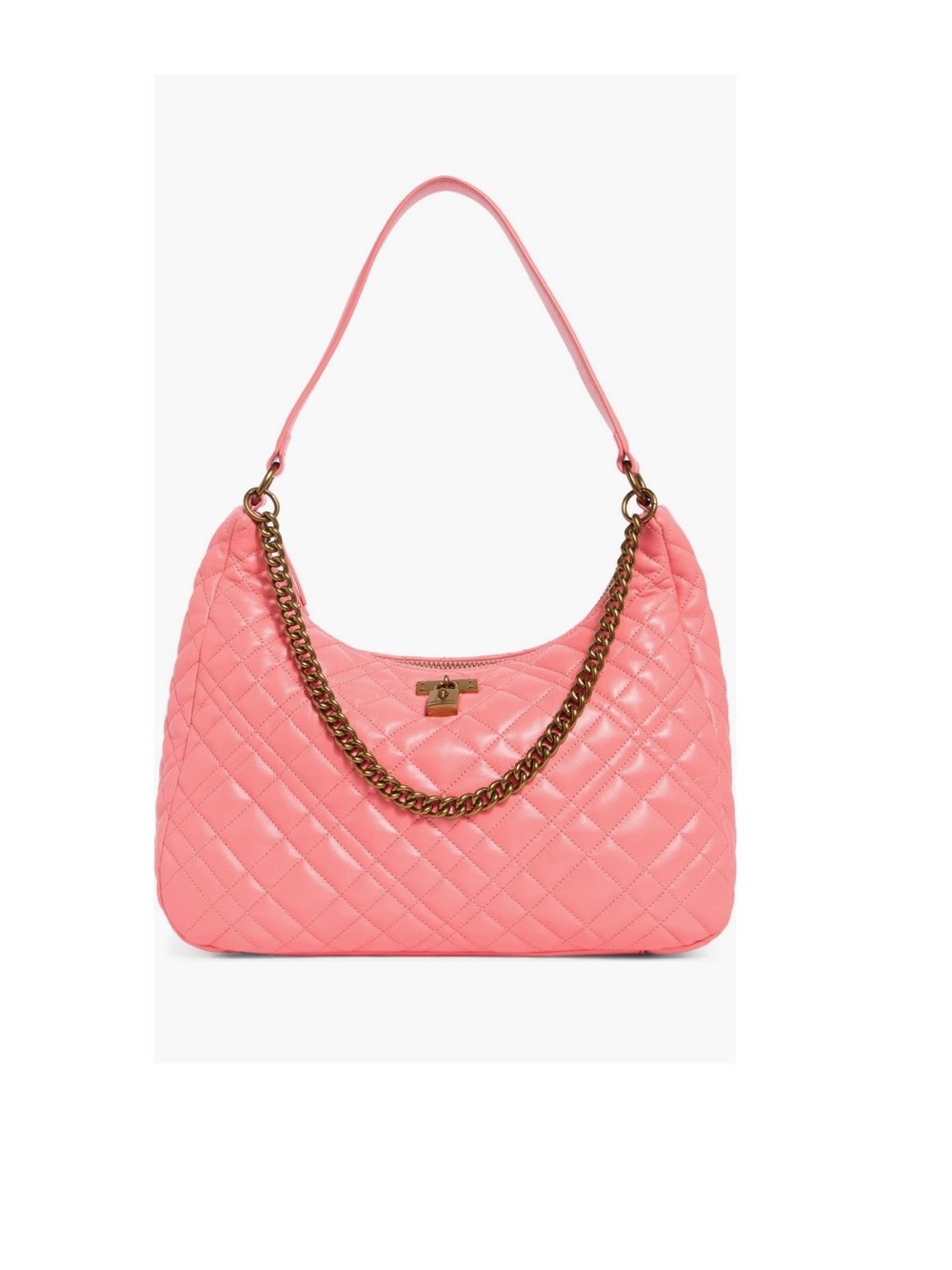 Kurt Geiger Large Pink Quilted Leather Brixton Hobo Style Shoulder Bag - Picture 2 of 4